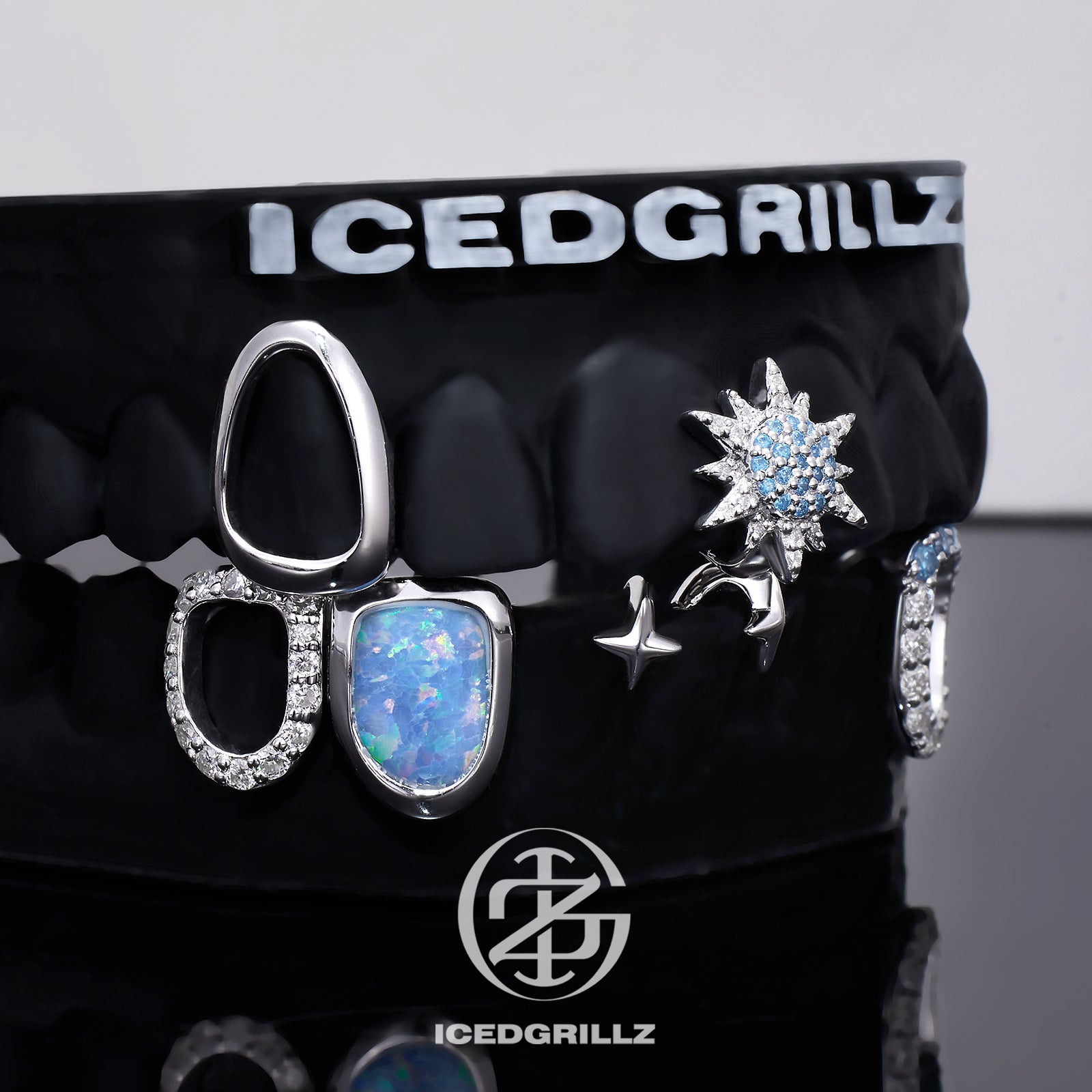 Blue Sunburst & Opal Open Face Grillz