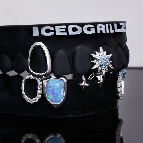 Blue Sunburst & Opal Open Face Grillz