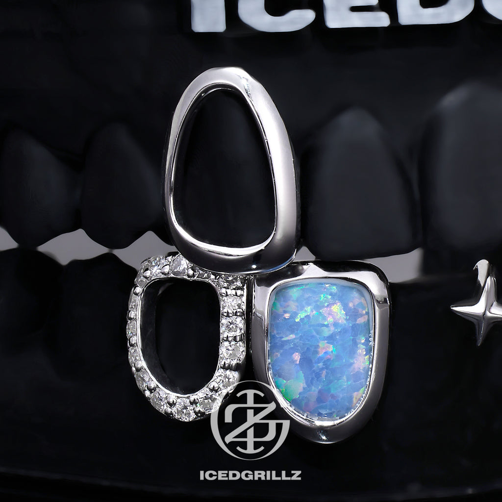 Blue Sunburst & Opal Open Face Grillz