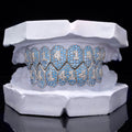 Blue Topaz Fang Grillz with Diamond Number Inlay