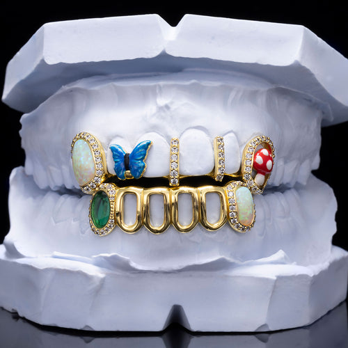 Butterfly Gap Bar Open Face Grillz (Two-Tone Option)