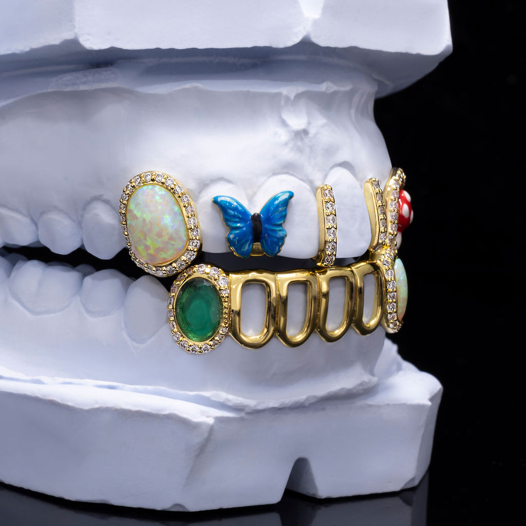 Butterfly Gap Bar Open Face Grillz (Two-Tone Option)