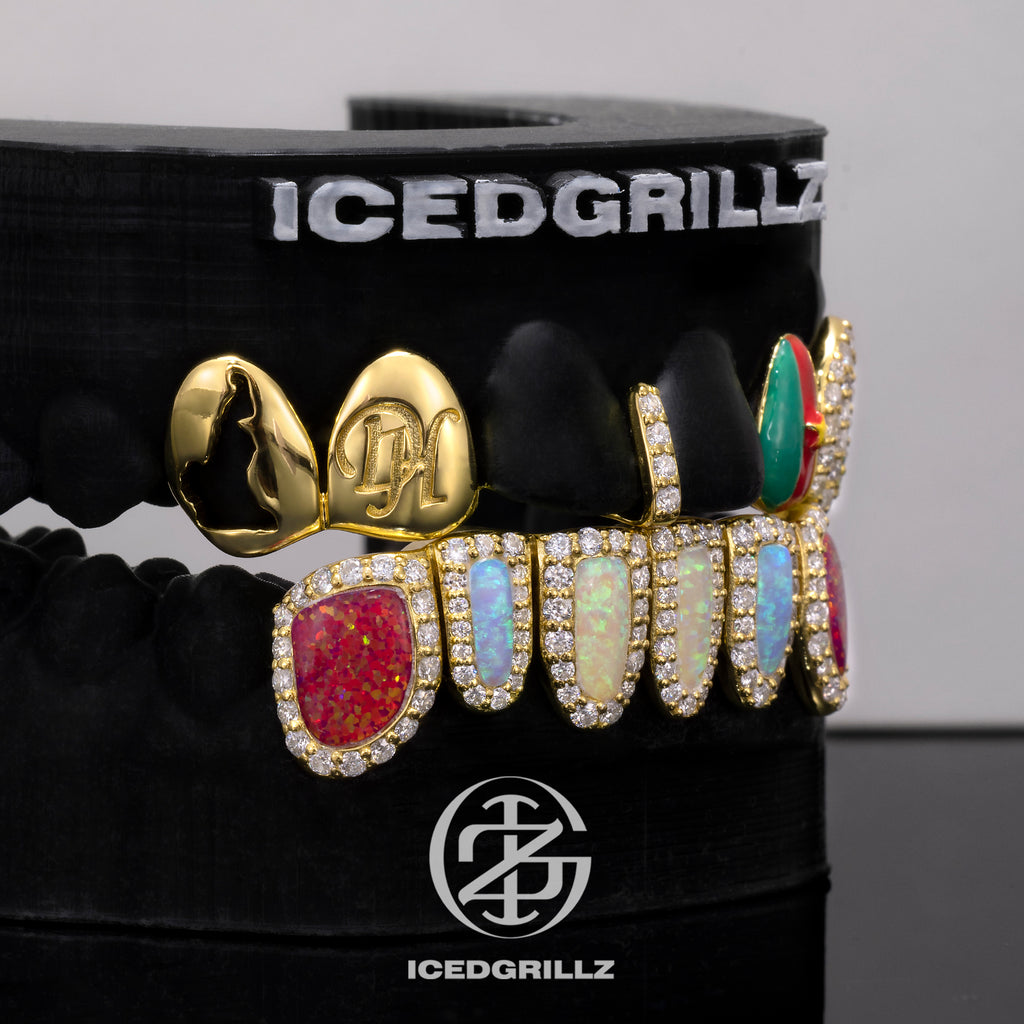 Cameroon Flag Enamel with Bottom Opal Halo Grillz