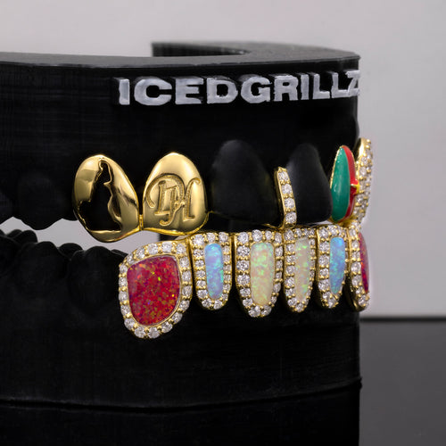 Cameroon Flag Enamel with Bottom Opal Halo Grillz