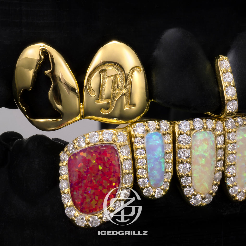 Cameroon Flag Enamel with Bottom Opal Halo Grillz