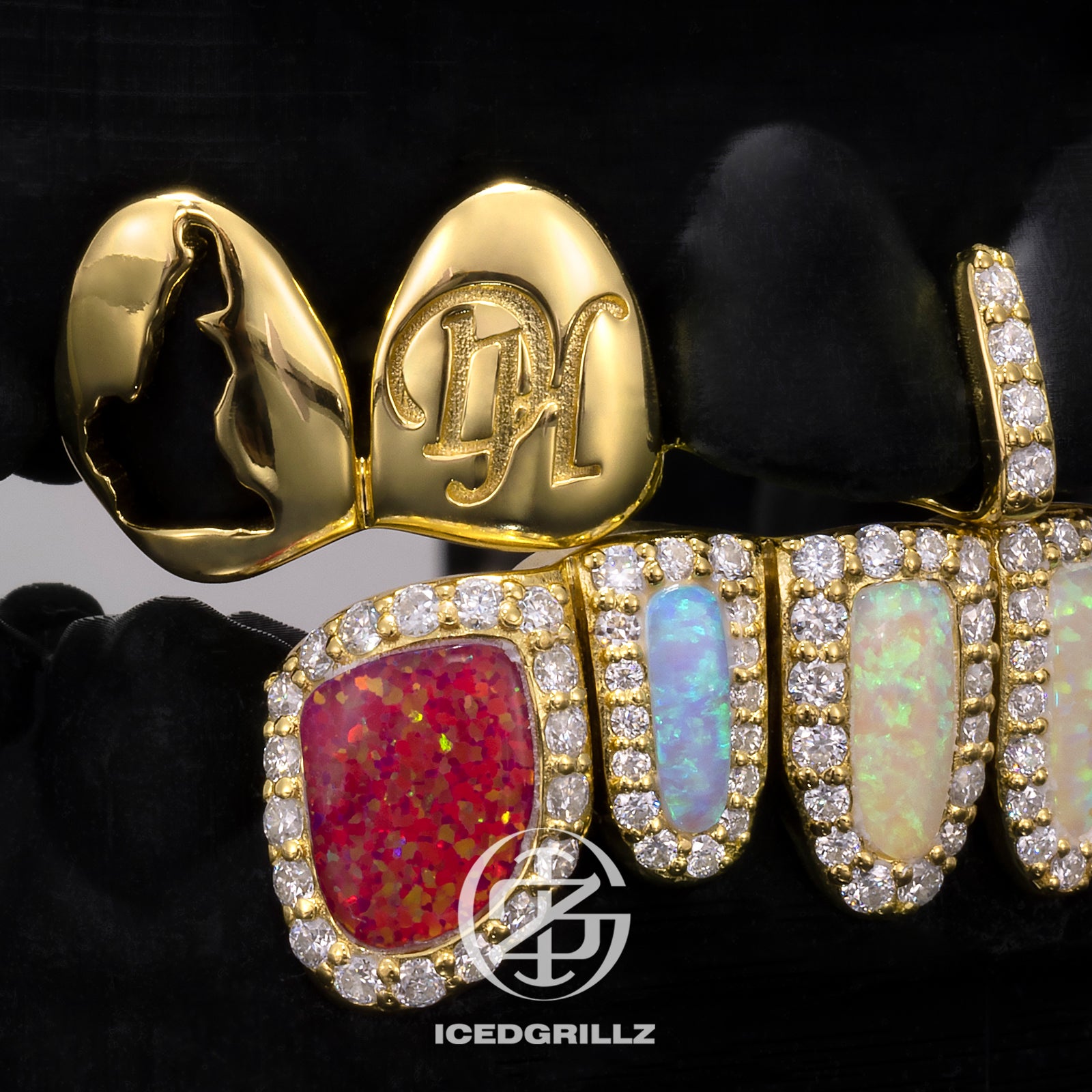 Cameroon Flag Enamel with Bottom Opal Halo Grillz