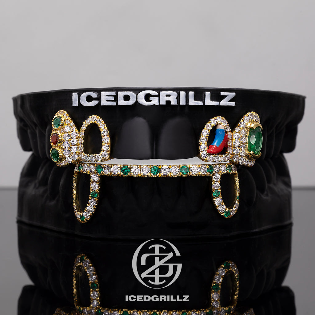 Colored Gem & Heel Enamel Open Face Bar Grillz