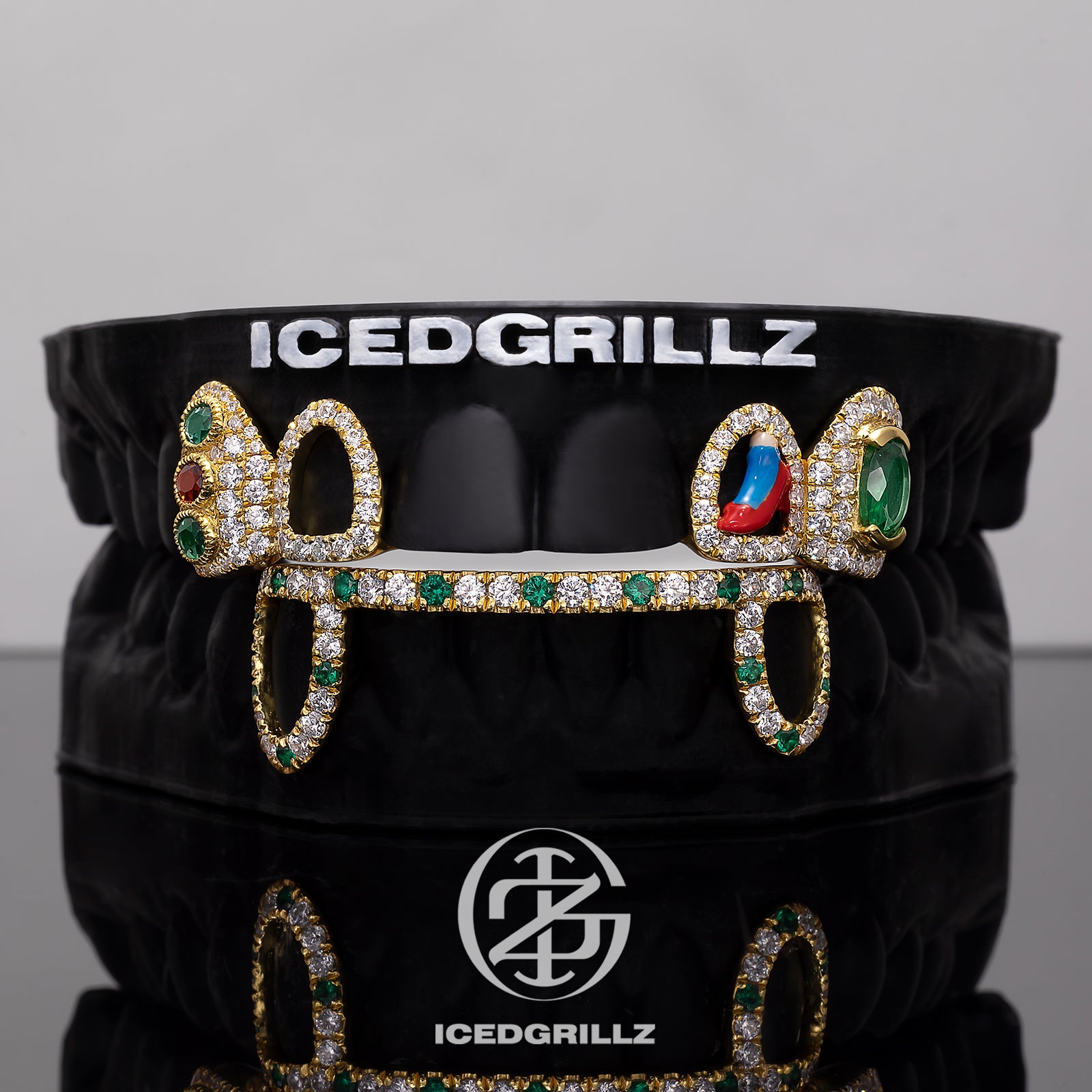 Colored Gem & Heel Enamel Open Face Bar Grillz