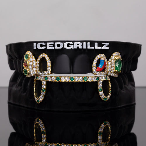 Colored Gem & Heel Enamel Open Face Bar Grillz