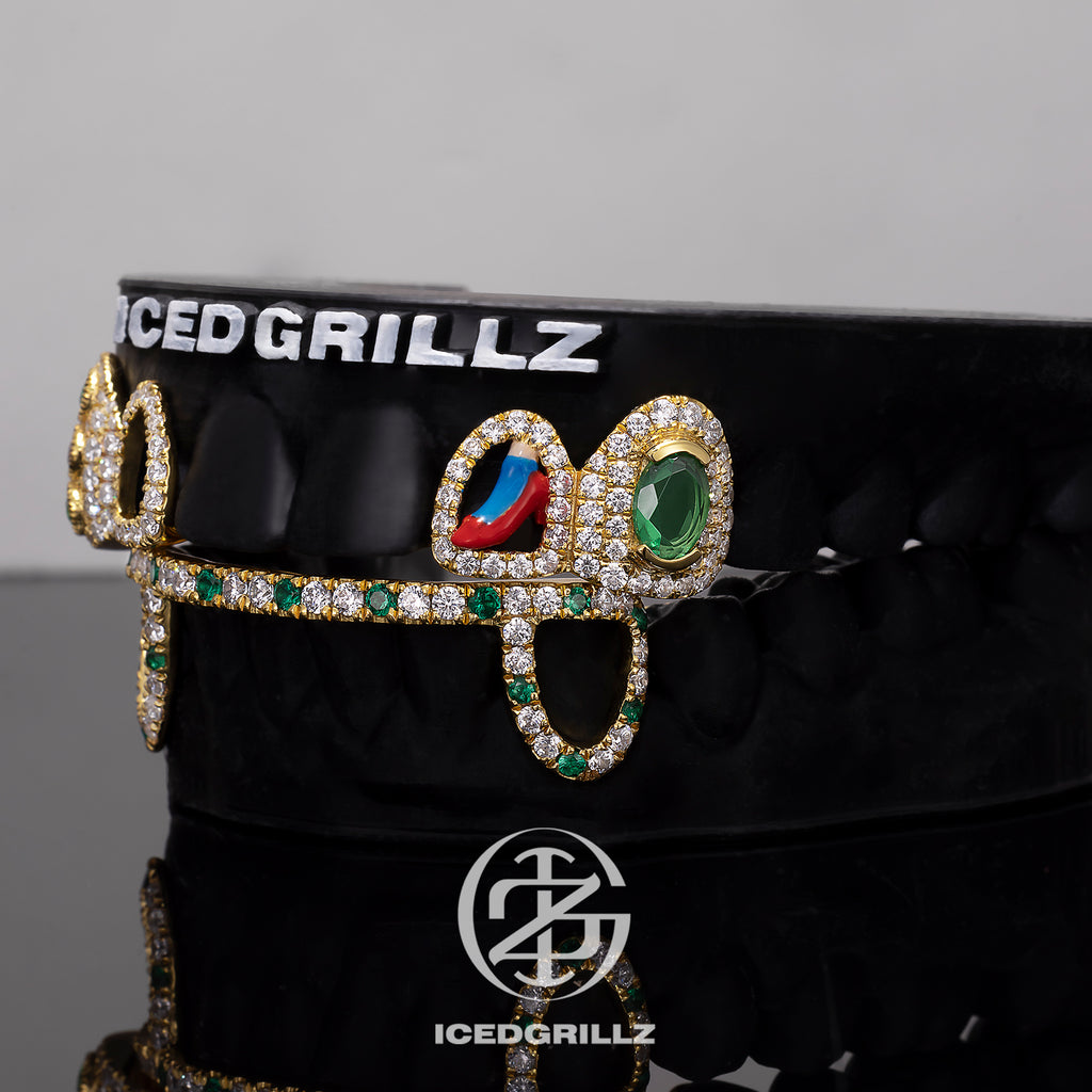 Colored Gem & Heel Enamel Open Face Bar Grillz