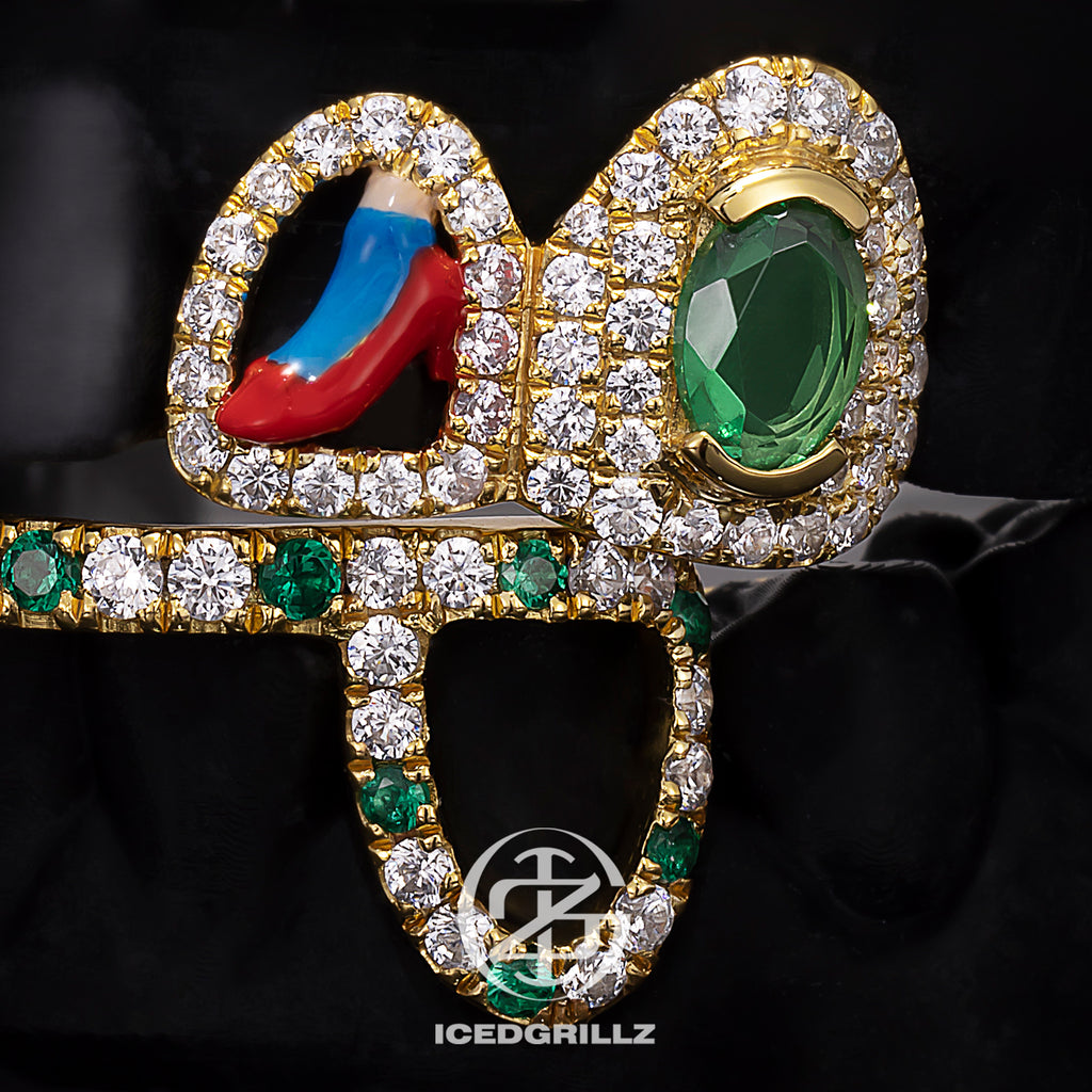 Colored Gem & Heel Enamel Open Face Bar Grillz