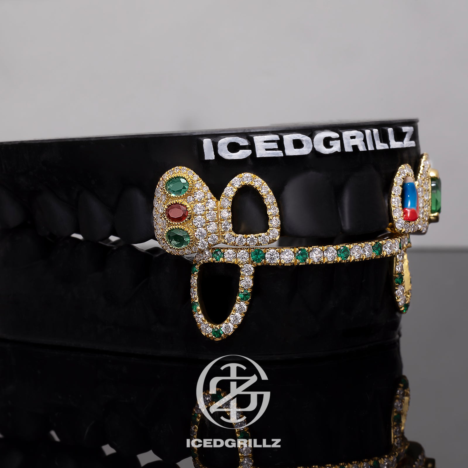 Colored Gem & Heel Enamel Open Face Bar Grillz