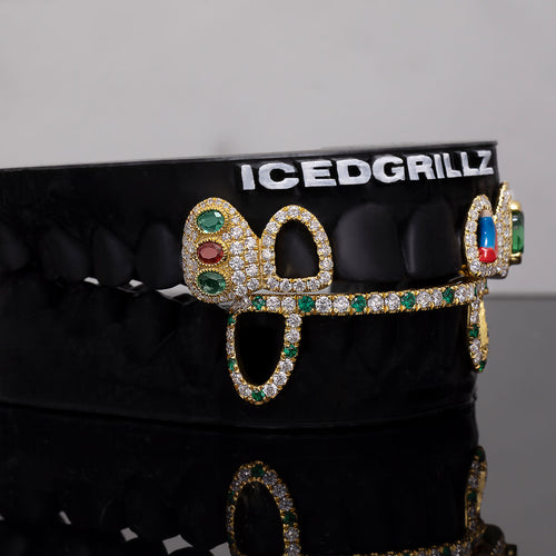 Colored Gem & Heel Enamel Open Face Bar Grillz