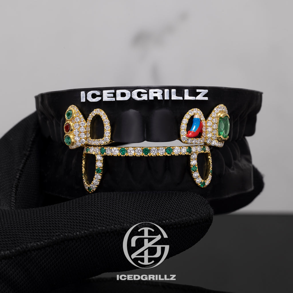 Colored Gem & Heel Enamel Open Face Bar Grillz