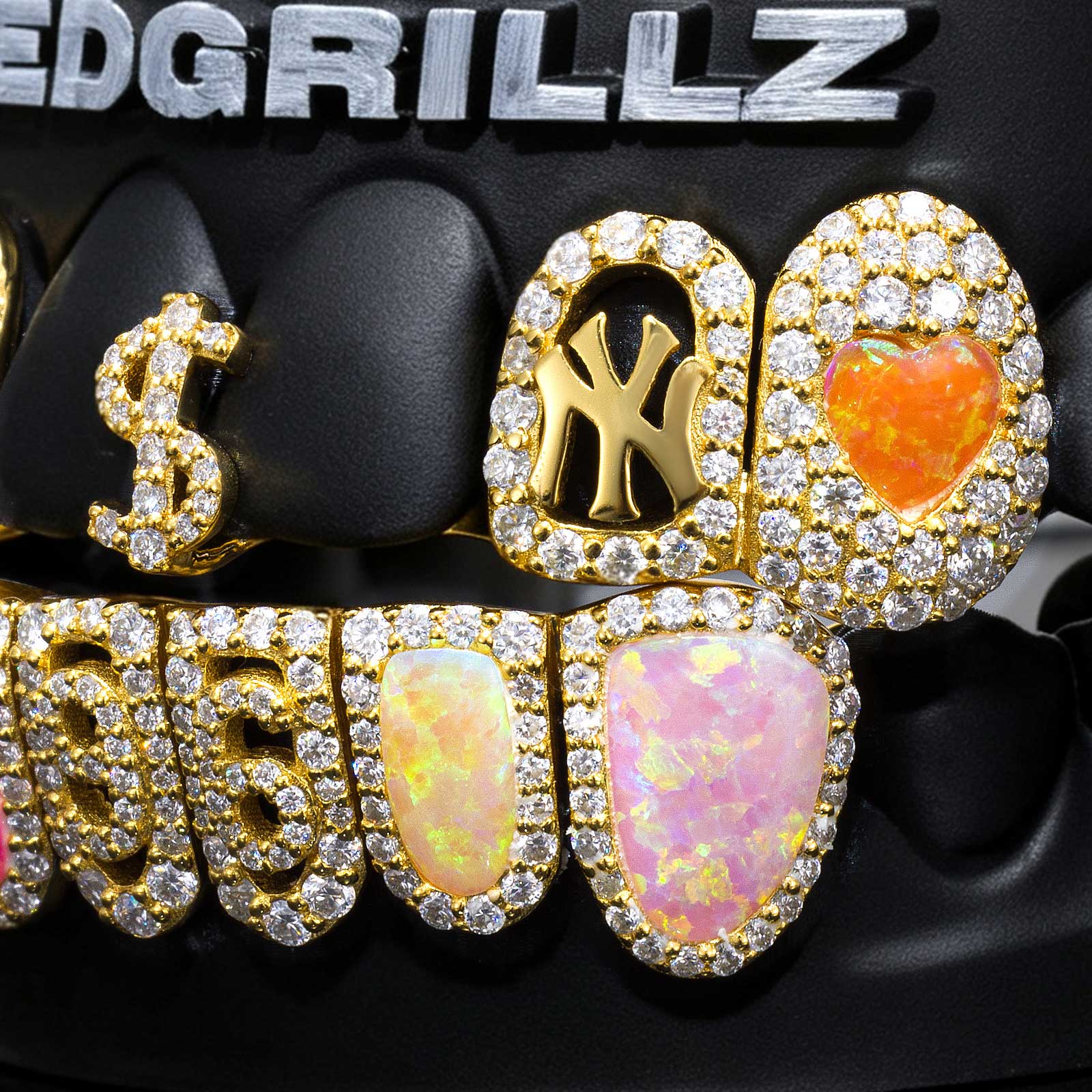 Custom Number & Dollar Sign Rainbow Opal Iced Grillz