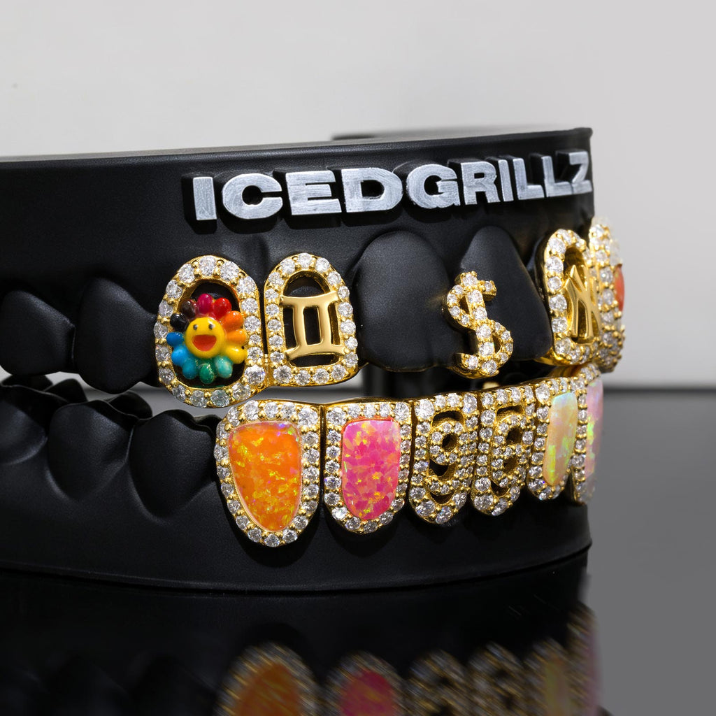 Custom Number & Dollar Sign Rainbow Opal Iced Grillz