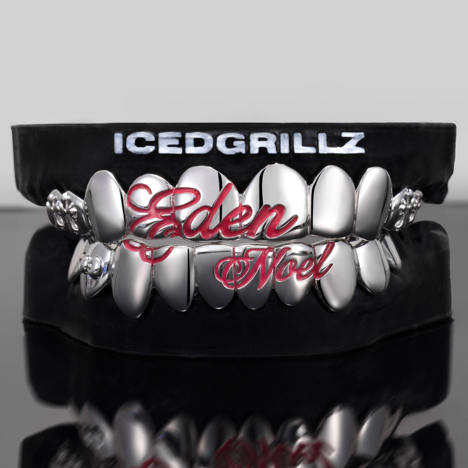 Custom Pink Script Cross Bow Polished Gold Grillz