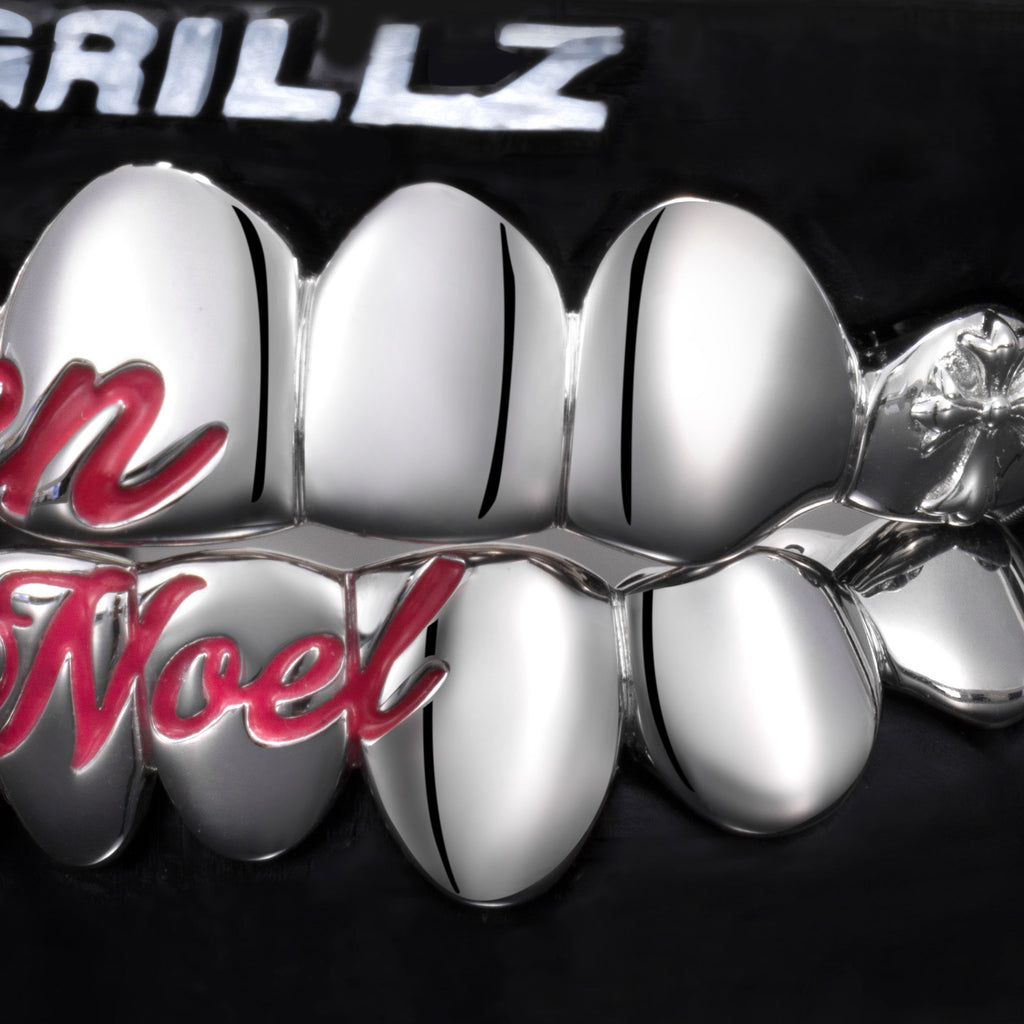Custom Pink Script Cross Bow Polished Gold Grillz