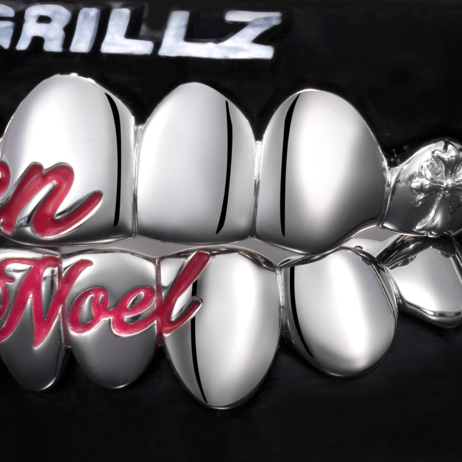 Custom Pink Script Cross Bow Polished Gold Grillz