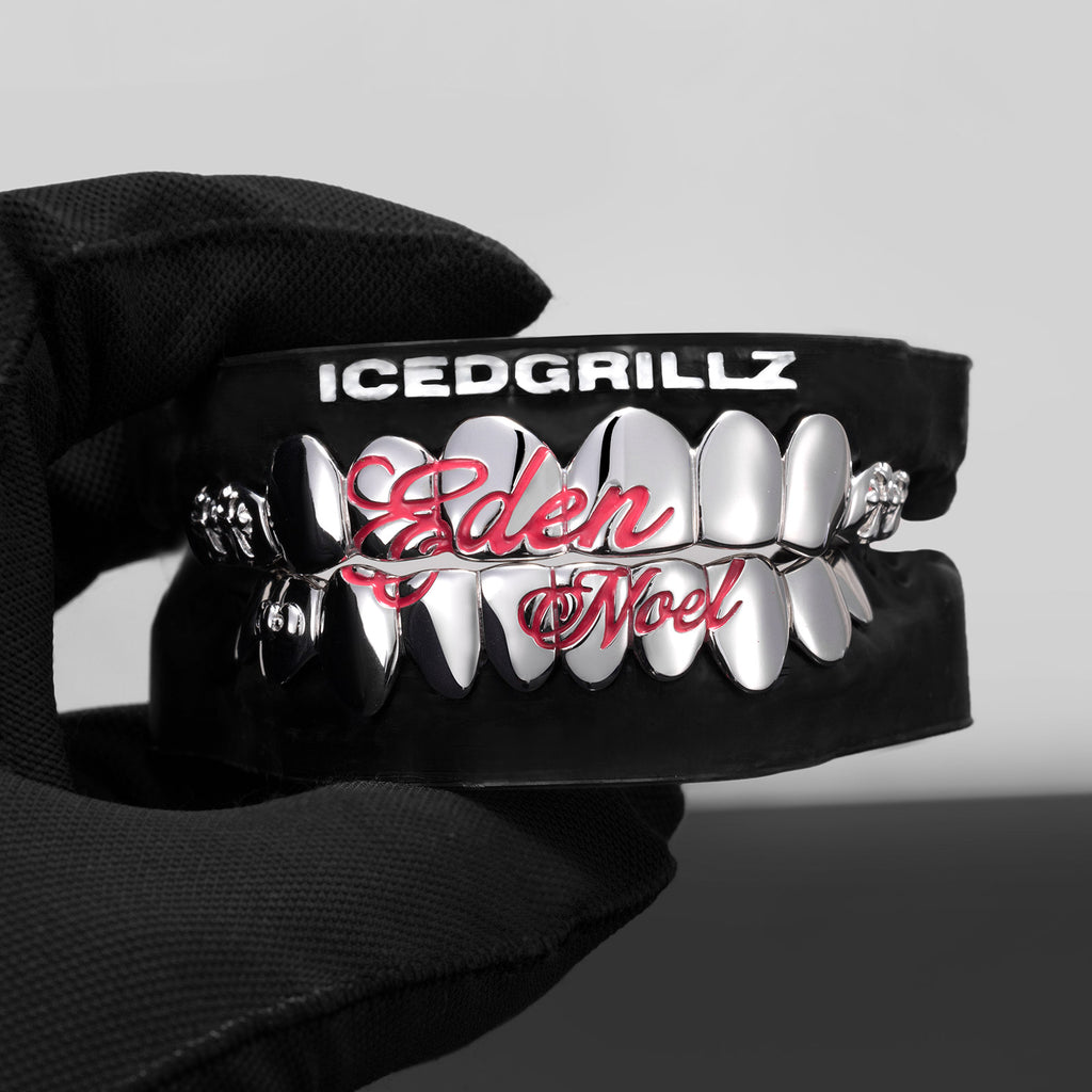 Custom Pink Script Cross Bow Polished Gold Grillz