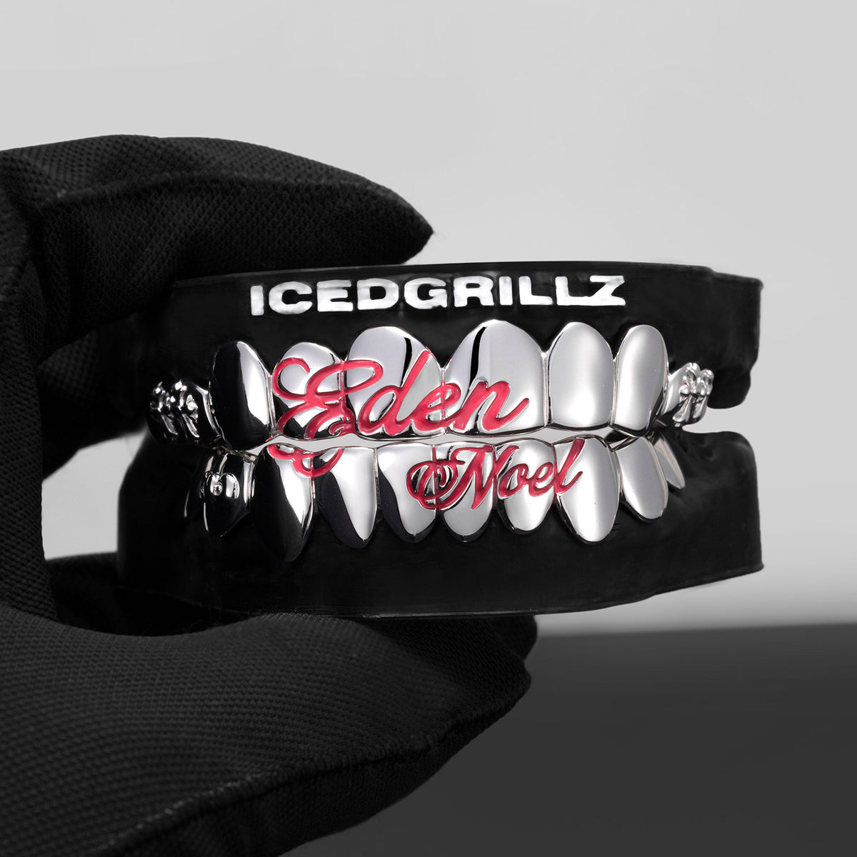 Custom Pink Script Cross Bow Polished Gold Grillz