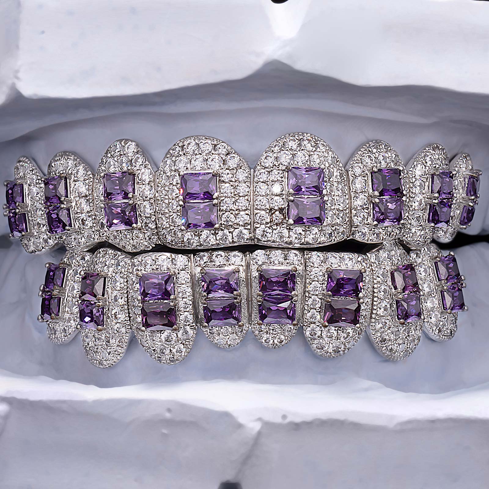 Custom Royal Purple Radiant Cut Sapphire & Diamond Grillz