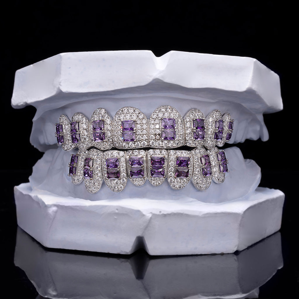 Custom Royal Purple Radiant Cut Sapphire & Diamond Grillz