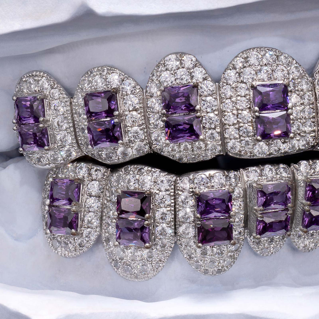 Custom Royal Purple Radiant Cut Sapphire & Diamond Grillz