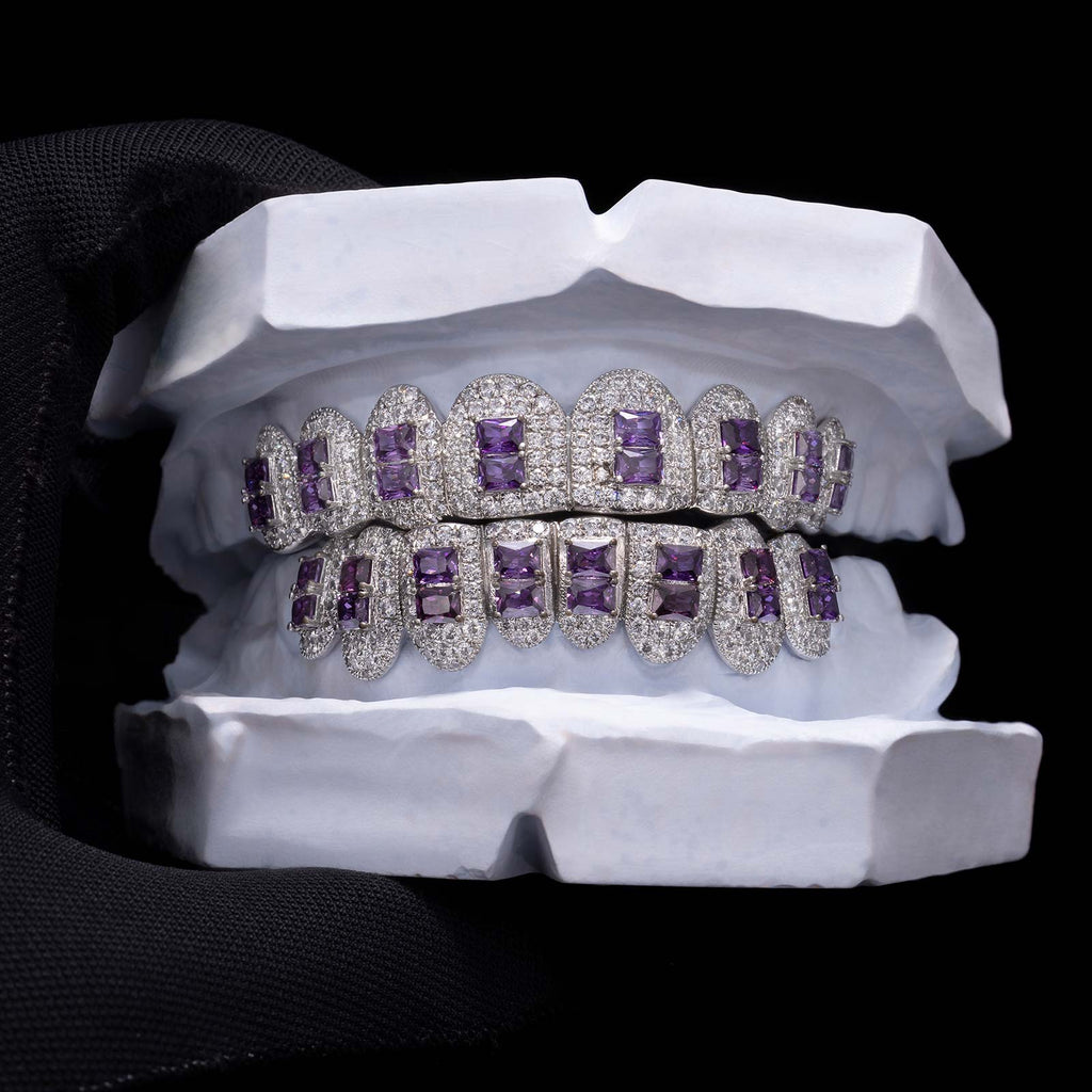 Custom Royal Purple Radiant Cut Sapphire & Diamond Grillz