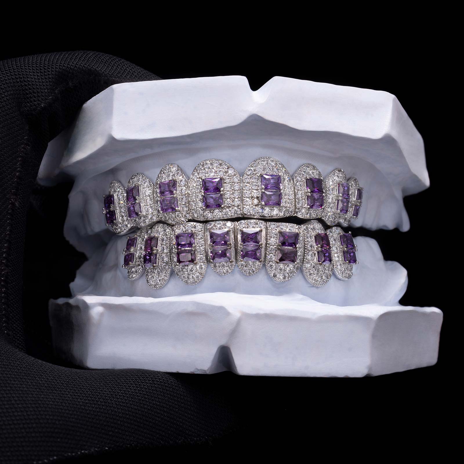 Custom Royal Purple Radiant Cut Sapphire & Diamond Grillz