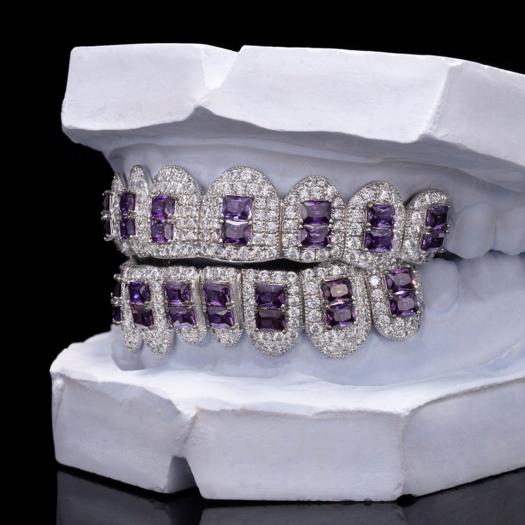 Custom Royal Purple Radiant Cut Sapphire & Diamond Grillz