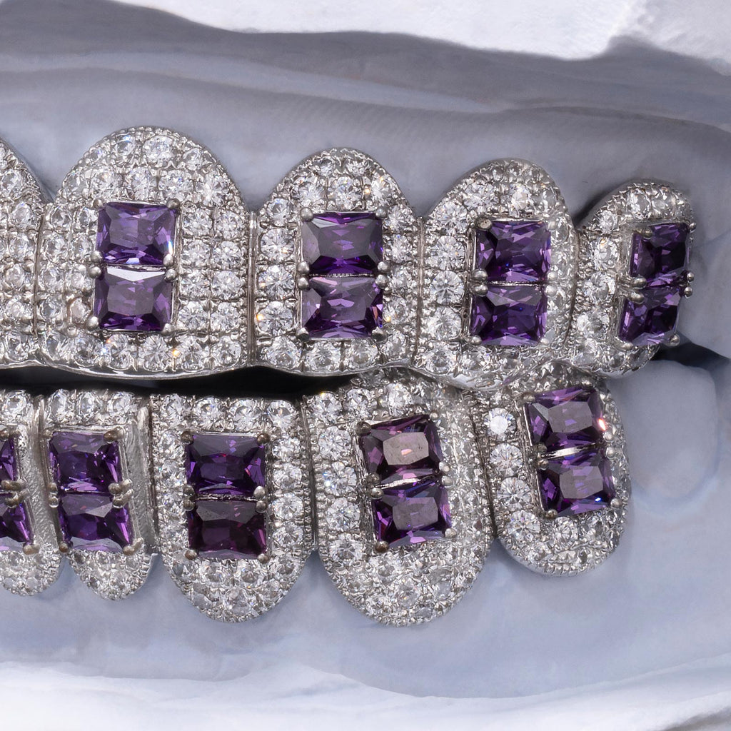 Custom Royal Purple Radiant Cut Sapphire & Diamond Grillz