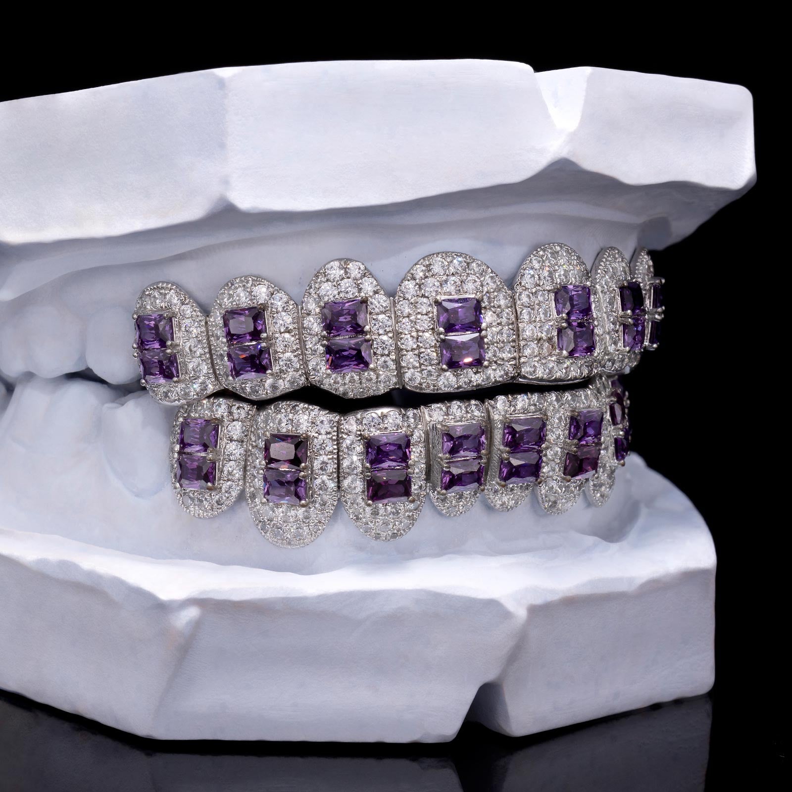 Custom Royal Purple Radiant Cut Sapphire & Diamond Grillz