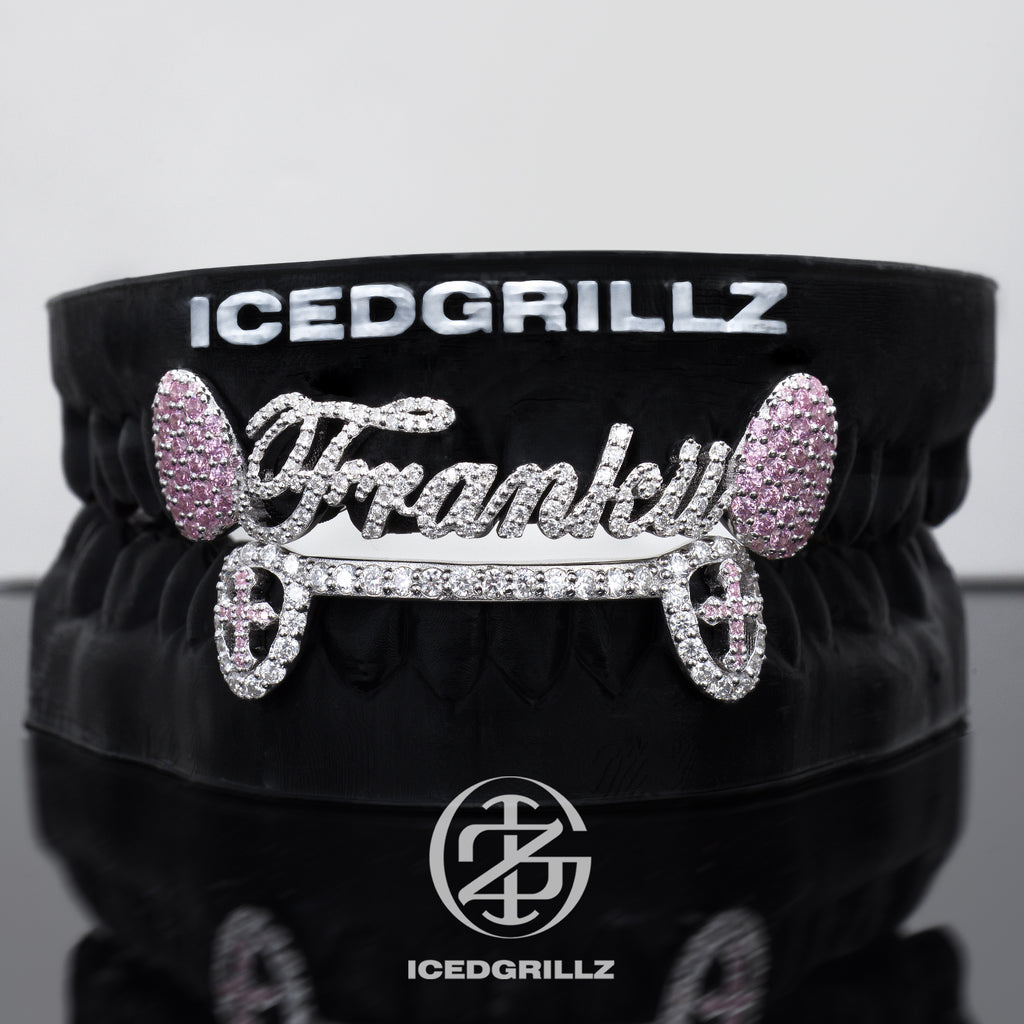 Custom Script Nameplate Pink Gem Cross Grillz