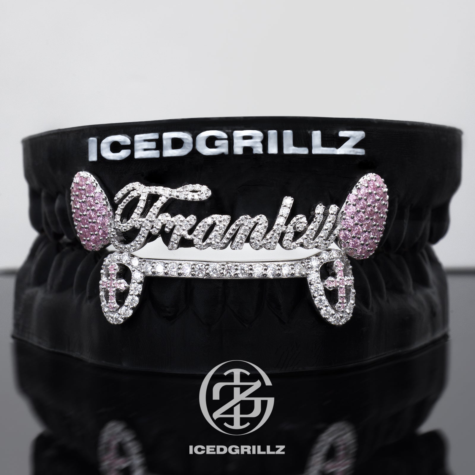 Custom Script Nameplate Pink Gem Cross Grillz