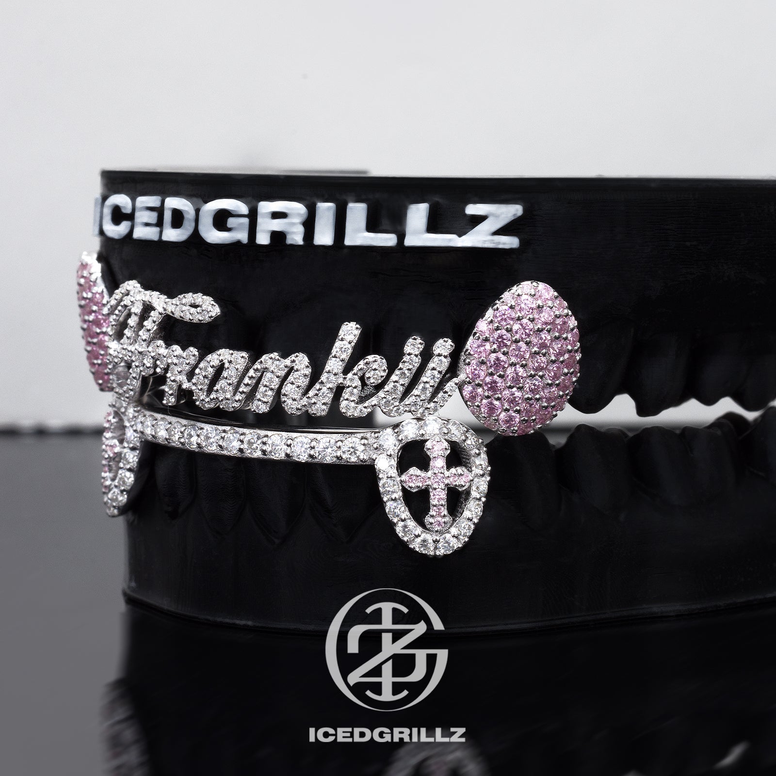 Custom Script Nameplate Pink Gem Cross Grillz