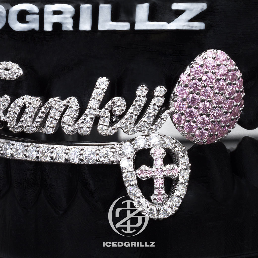 Custom Script Nameplate Pink Gem Cross Grillz