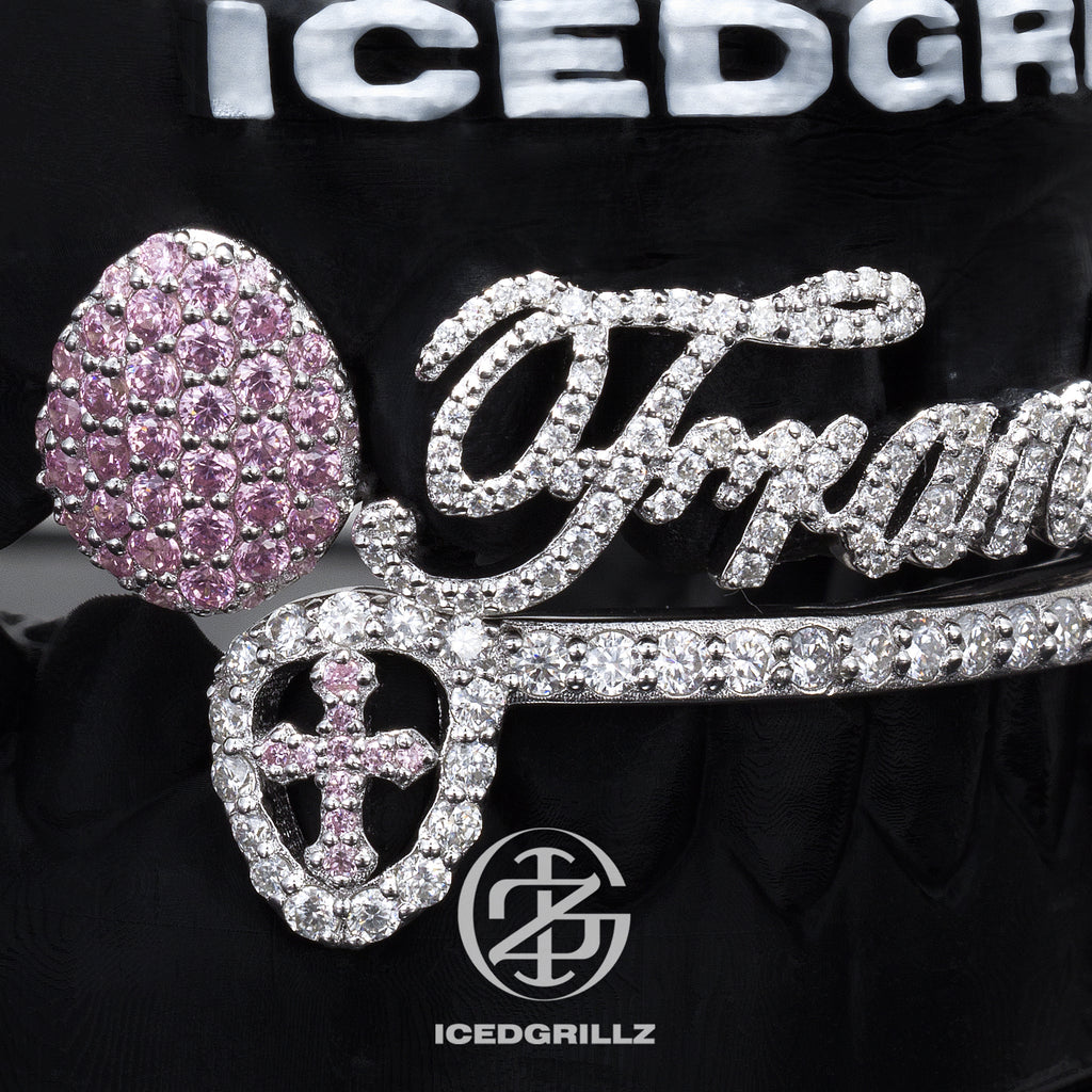 Custom Script Nameplate Pink Gem Cross Grillz