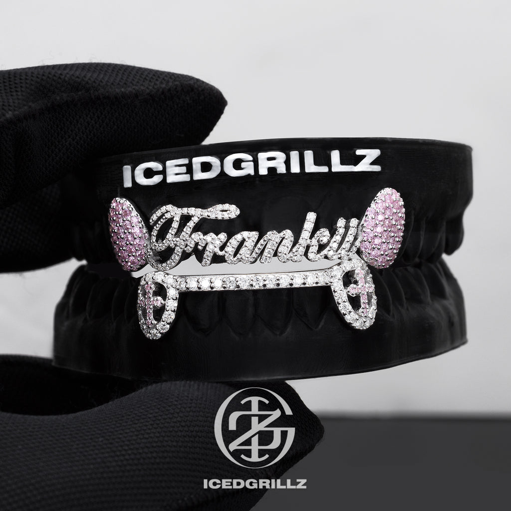 Custom Script Nameplate Pink Gem Cross Grillz