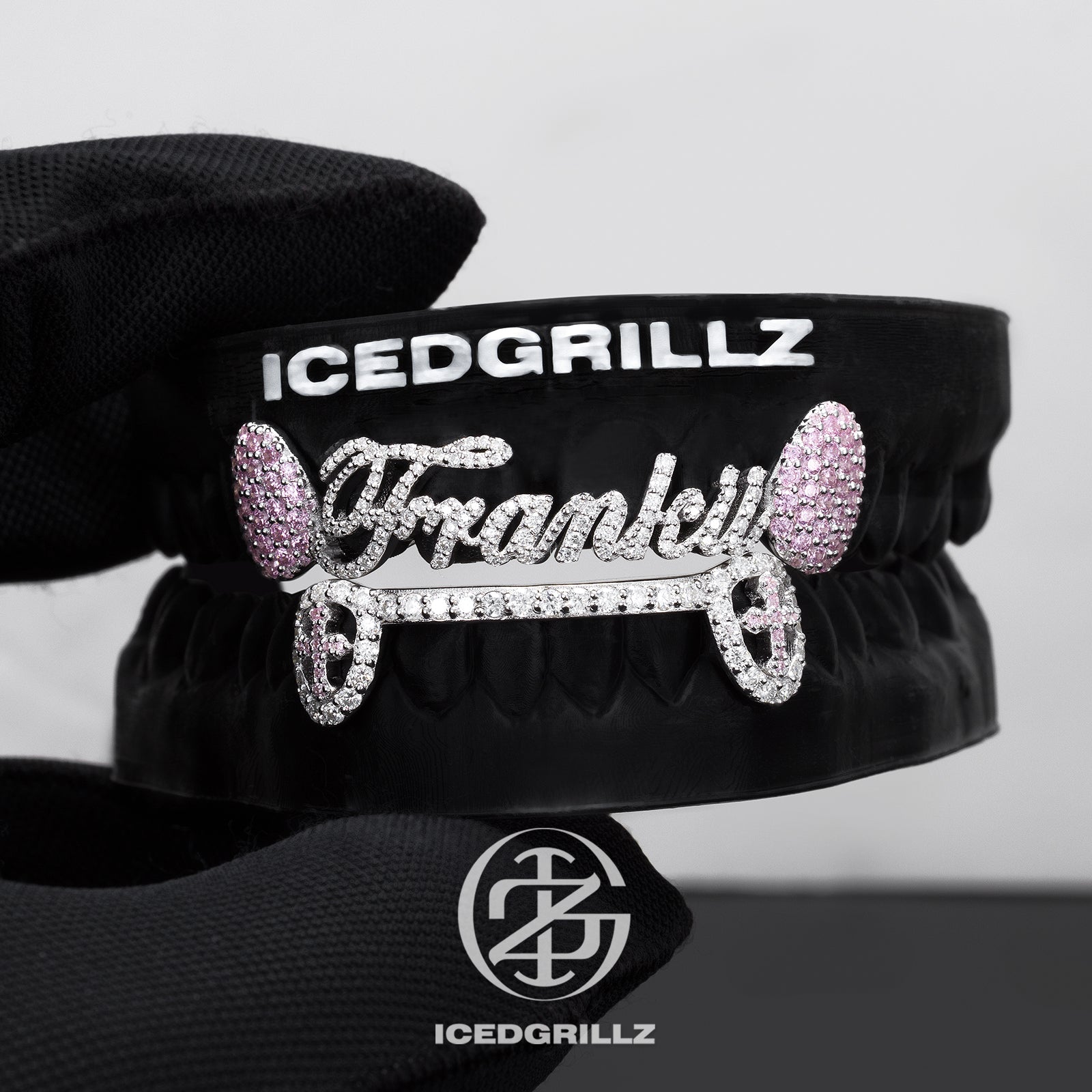 Custom Script Nameplate Pink Gem Cross Grillz