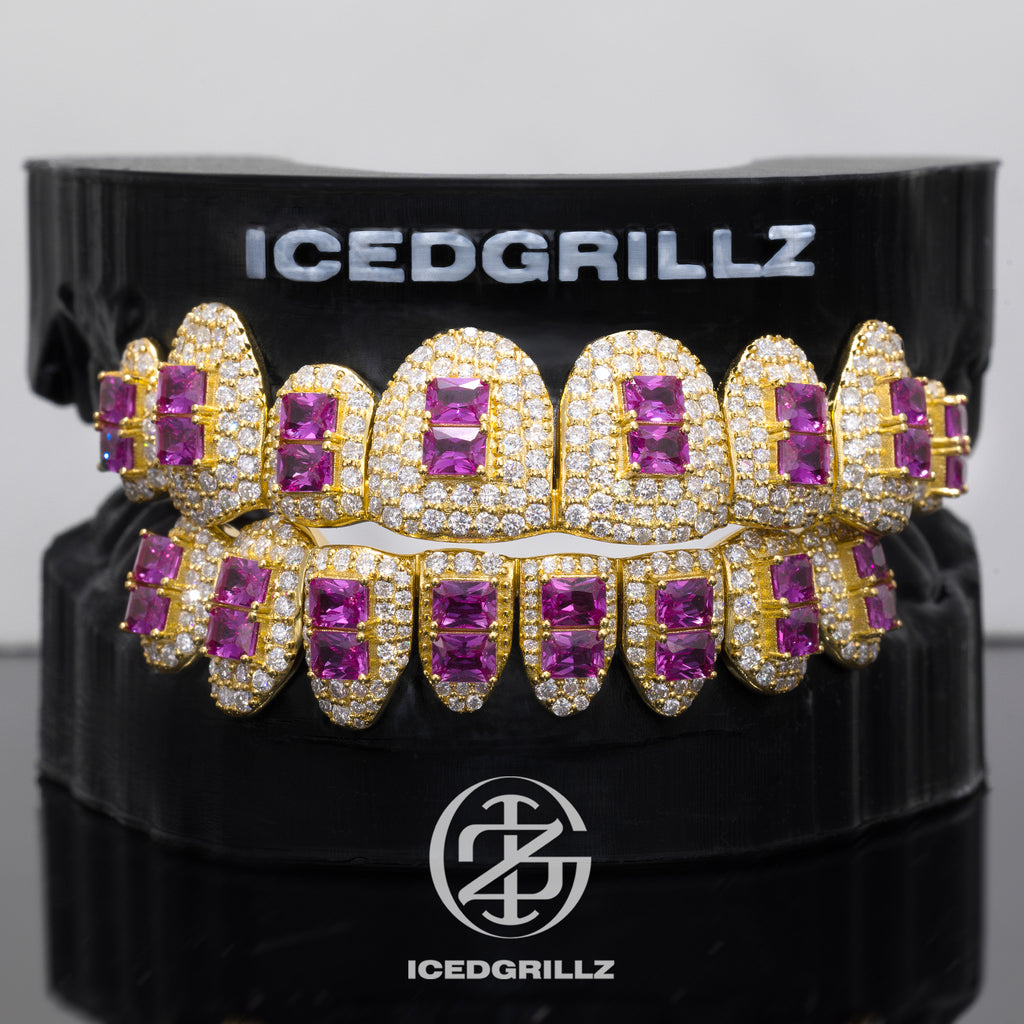 Custom Royal Purple Radiant Cut Sapphire & Diamond Grillz