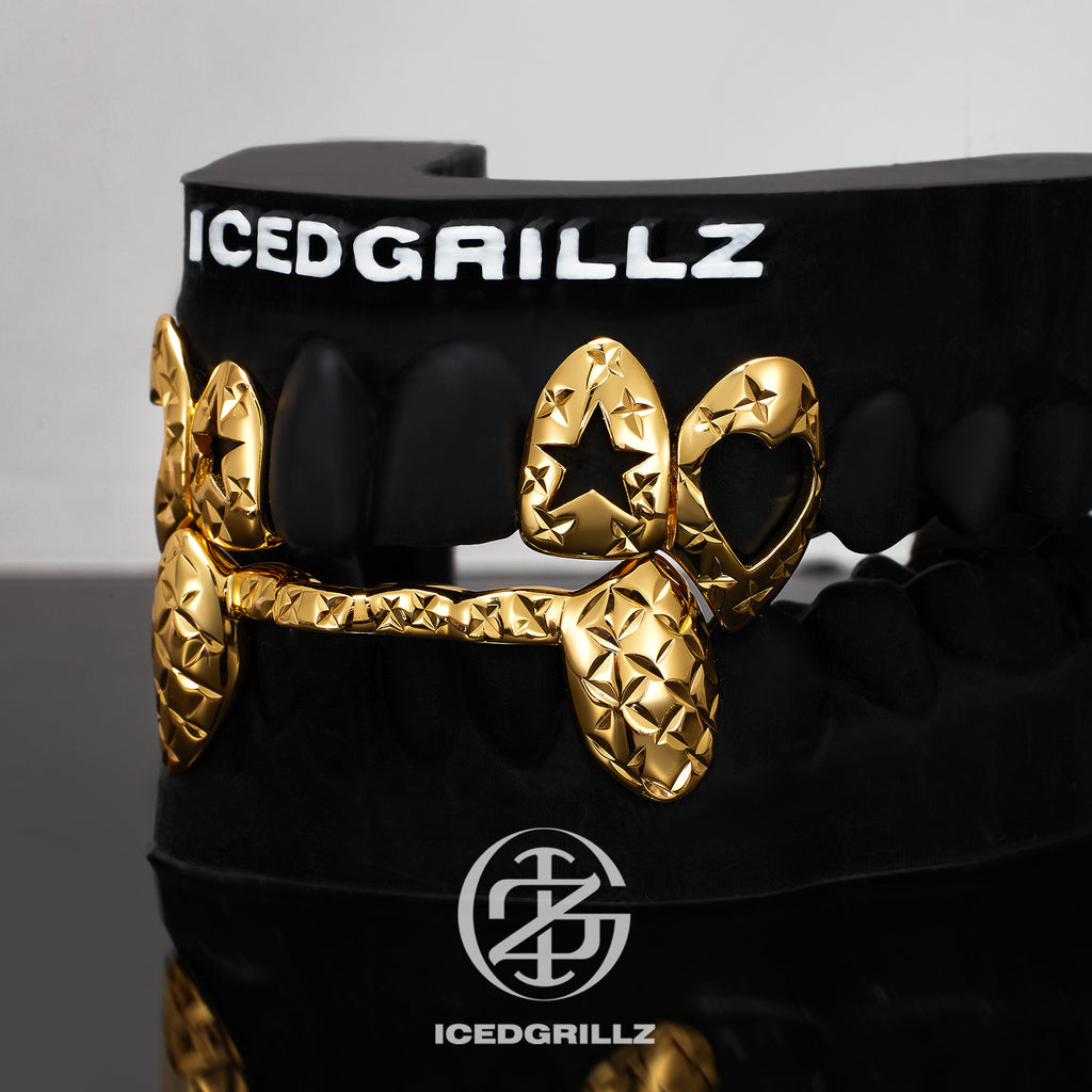 Diamond Cut Star Heart Open Face Fang Grillz