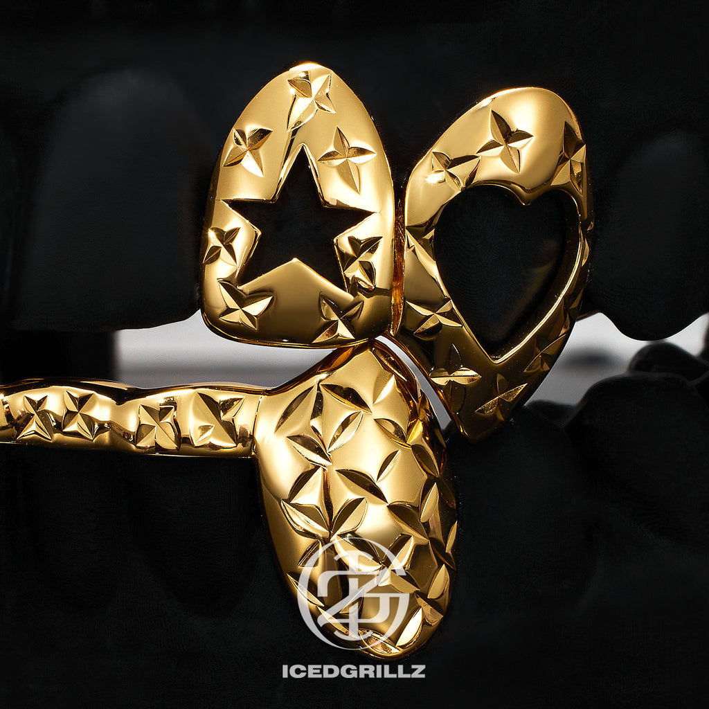 Diamond Cut Star Heart Open Face Fang Grillz