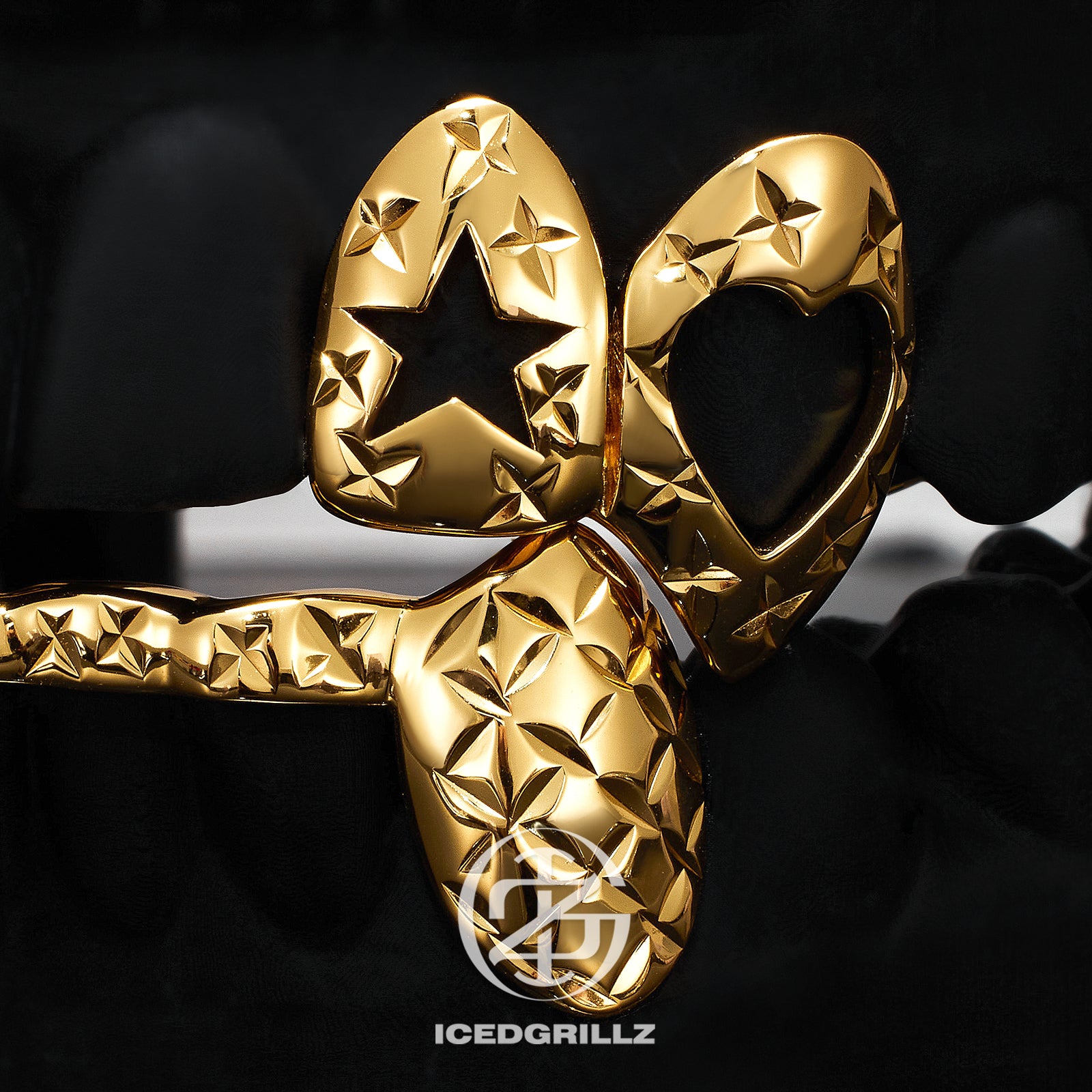 Diamond Cut Star Heart Open Face Fang Grillz