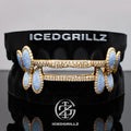 Double Opal Halo Drops Iced Connecting Bar Grillz