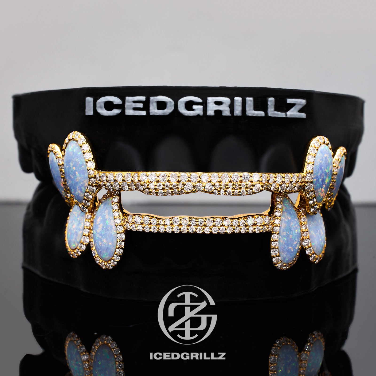 Double Opal Halo Drops Iced Connecting Bar Grillz