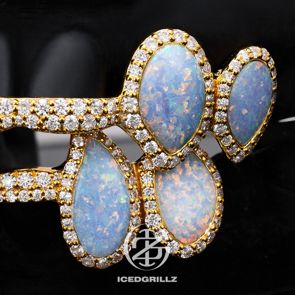 Double Opal Halo Drops Iced Connecting Bar Grillz