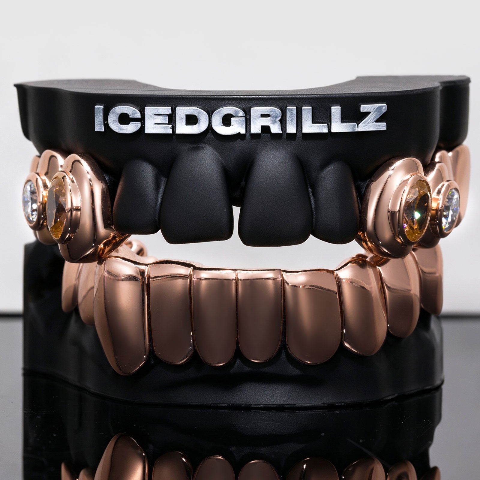 Dual Bezel Oval Gem & Round Moissanite Solid Grillz
