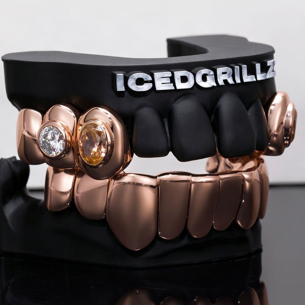 Dual Bezel Oval Gem & Round Moissanite Solid Grillz