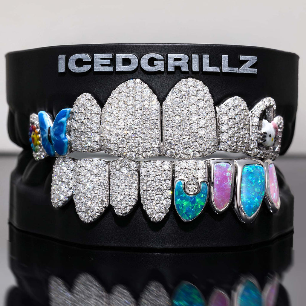 Enamel Butterfly & Kitty Opal Puzzle Moissanite Grillz
